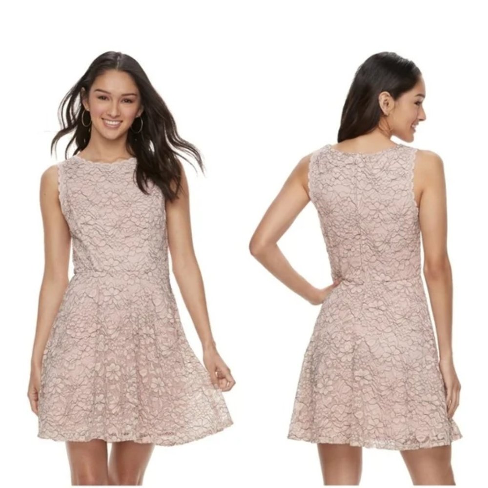 LILY ROSE Lace Fit and Flare Dress Blush Pink/Grey Sz S  Worn Once!